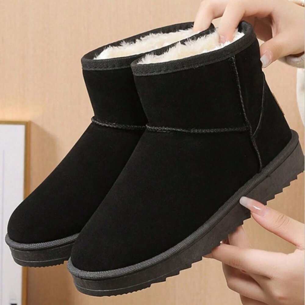Black And White Casual Women's Faux Lined Suede Ankle/Mini Platform Boots - Picture 2 of 6